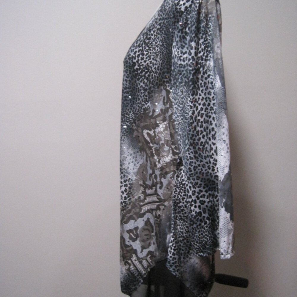 Brittany Black Womens Gray 3/4 Sleeve Animal Print Shirt Sparkle Dots Size Large - Picture 4 of 7